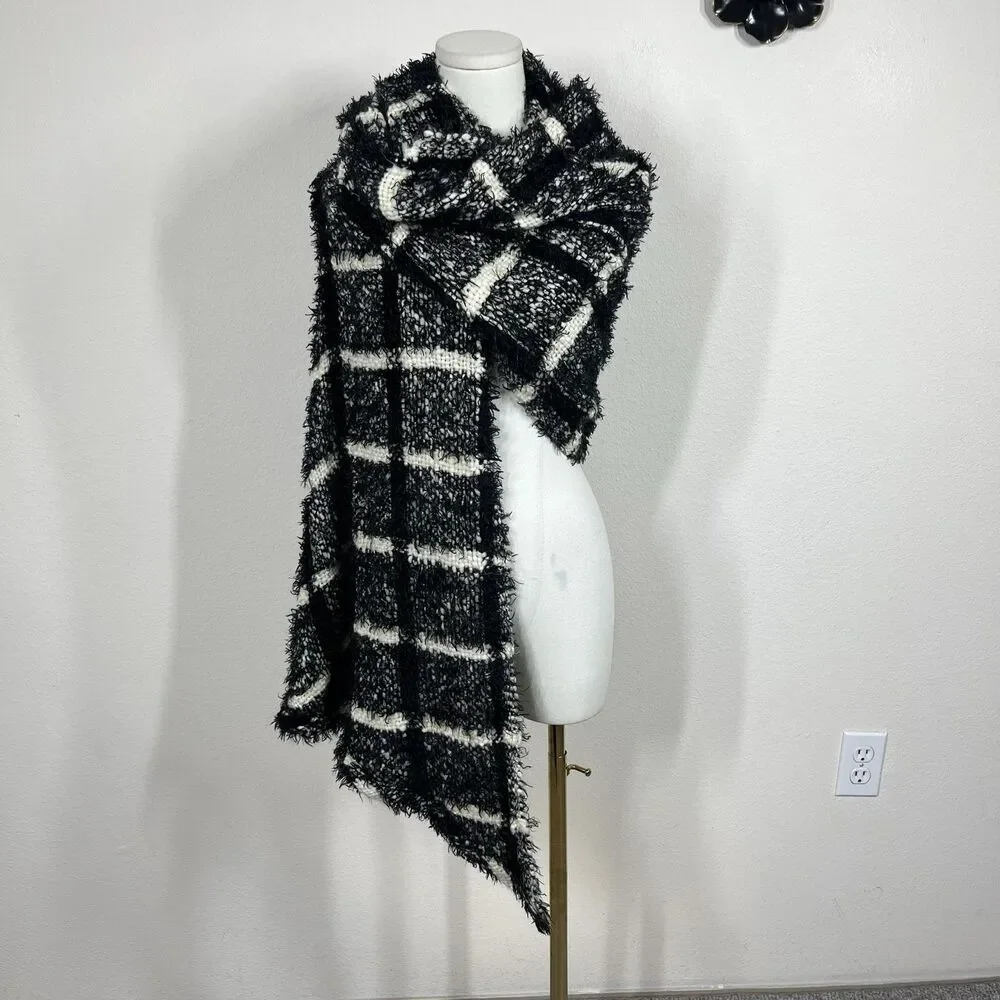 Johnston Murphy Scarf Womens One Size Black Plaid Knit Winter Wrap Shawl Cozy
